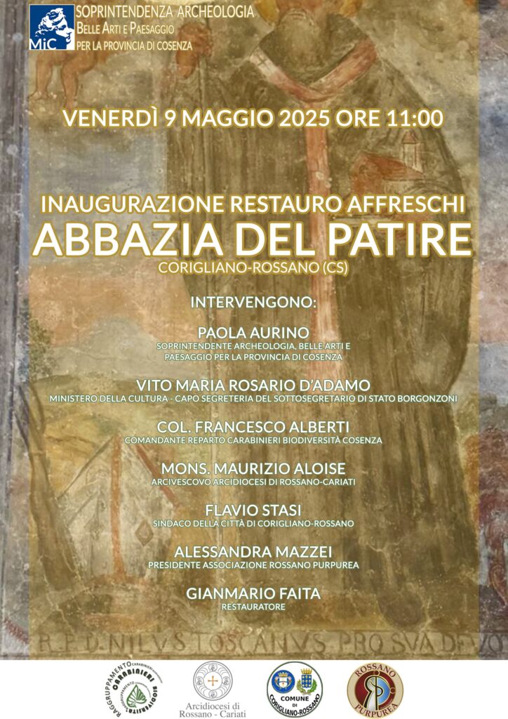 Inaugurazione degli affreschi restaurati nell’Abbazia di Santa Maria del Patire Corigliano-Rossano (CS) – Venerdì 9 Maggio 2025, ore 11:00